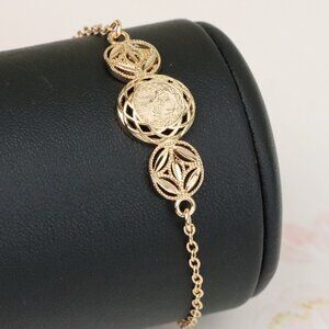 "Rose Gold Bracelet with Dual Leaf & Coin Pattern, XPBL1083